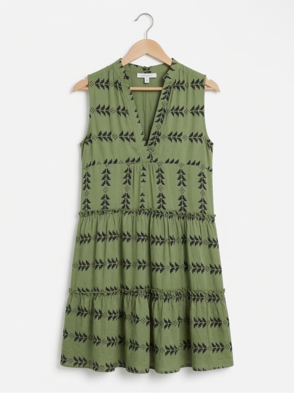 CUPSHE NWT Green w/ Black Patterned Tiered Sleeveless Summer Dress Small